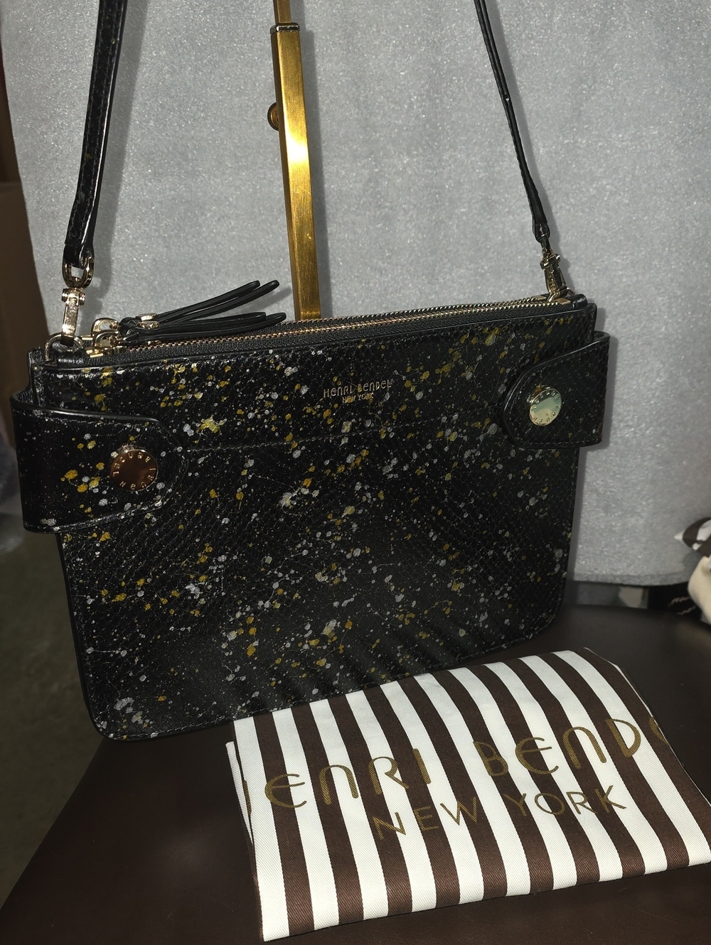 henri bendel Black Splatter Leather Crossbody W/ Dusty